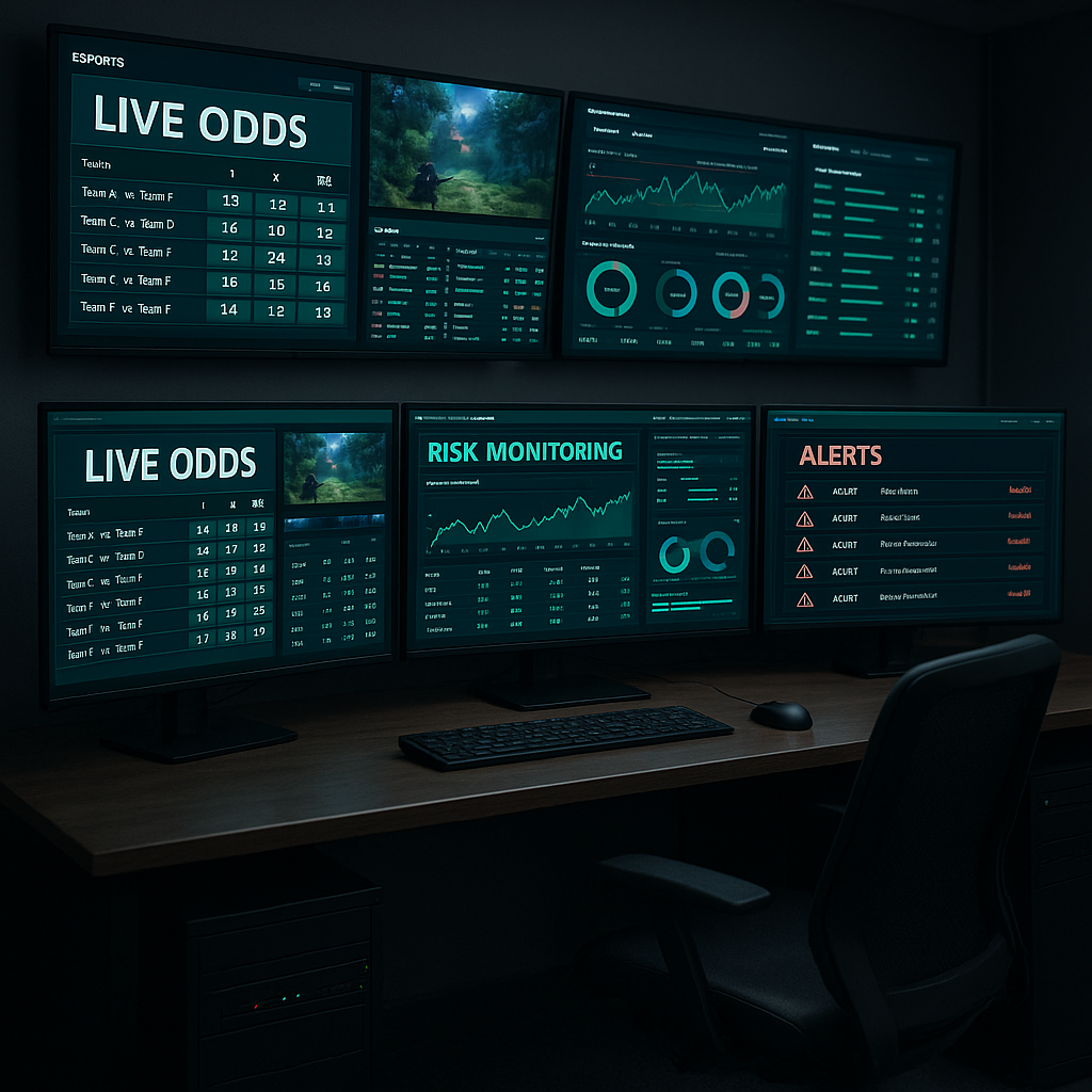 A sophisticated esports trading desk control room