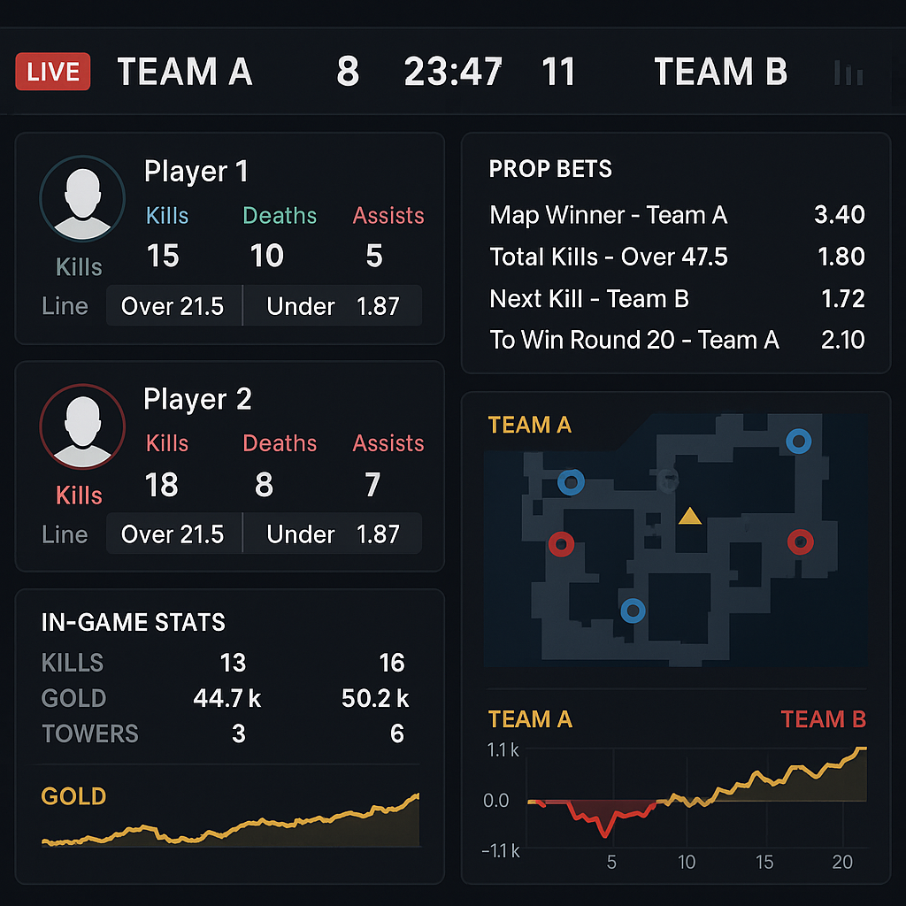 Dynamic esports betting interface displaying live